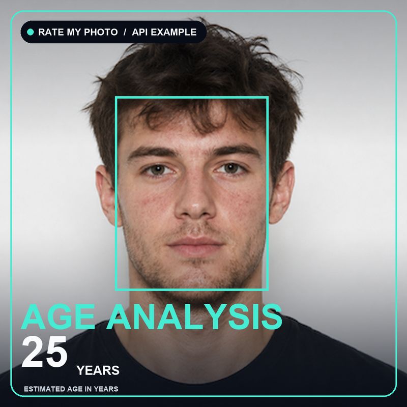 Example age estimation result showing a detected face, an estimated age of 25, and a boundary box